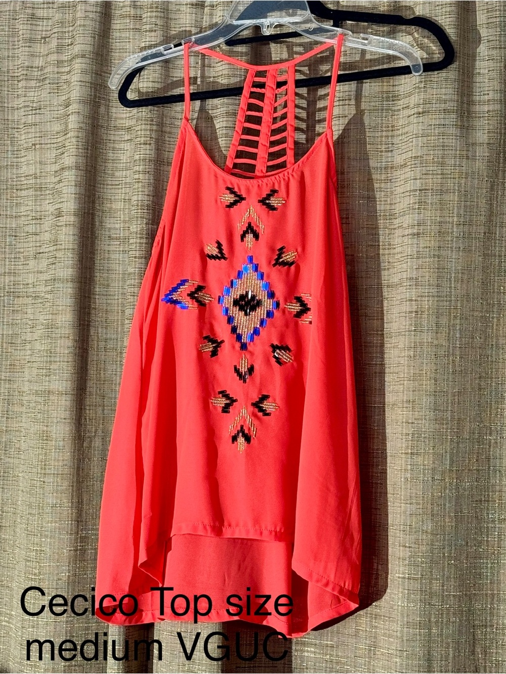 Cecico Coral Beaded Ladder-Back Tank